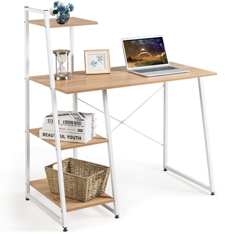 Costway Computer Desk with Shelves  Workstation with Bookshelf Natural, 1 of 13