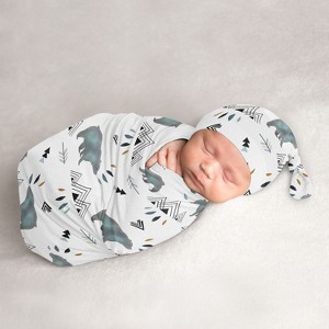 Sweet Jojo Designs Boy Baby Cocoon and Beanie Hat Swaddle Wrap Bear Mountain Blue and Black 2pc - 1 of 4