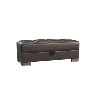 HomeRoots 52" Brown Faux Leather Tufted Storage Ottoman