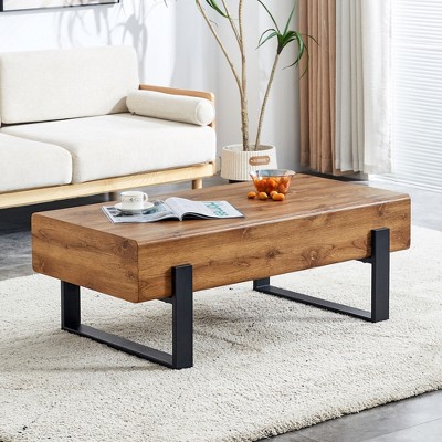 Maggift Patio End Tables, Faux Wood Design Coffee Table for Living Room, Patio, Bedroom, Black, 47.24"*24.43"*17.32"