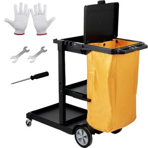 VEVOR Cleaning Cart, 3-Shelf Commercial Janitorial Cart, 200 lbs Capacity Plastic Housekeeping Cart, with 25 Gallon PVC Bag and Cover - 1 of 4