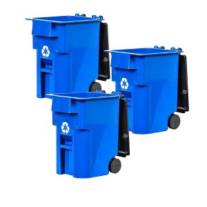 Set of 3 Mini Blue Recycling Trash Cans With Lid & Wheels for WWE & AEW Wrestling Figures - 1 of 4