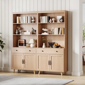 72.4" Tall Bookshelf with Doors & Drawer, 5-Tier Freestanding Storage Bookcase with Cabinet & Open Shelves - Set of 2 - 1 of 4