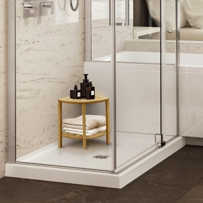Natural Bamboo Corner Shower Stool with Shelf