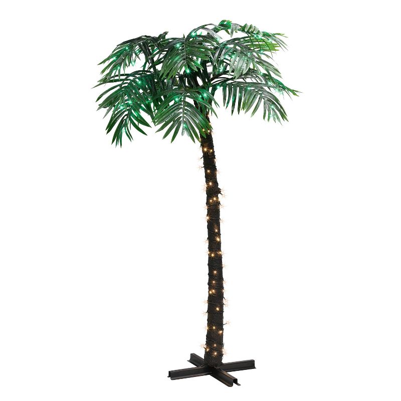 Puleo 8&#39; Pre-Lit LED Artificial Palm Tree Warm White Lights, 1 of 4