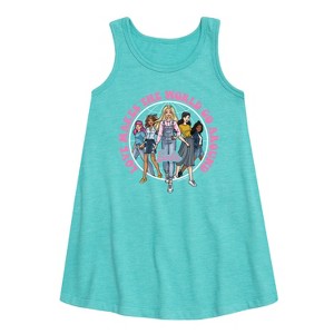 - Barbie - Love Makes the World Go Around Graphic Sleeveless Aline Dress - 1 of 2