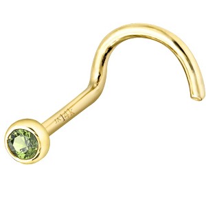 Jewelry Avalanche 22G 14K Gold Bezel-set Peridot Nose Screw Nose Stud - 1 of 3