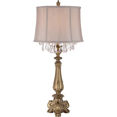 Antique Gold Crystal Beaded Traditional Table Lamp with Drum Shade
