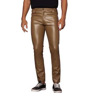 Lars Amadeus Men's Slim Fit Motorcycle Biker Faux Leather Trousers Brown 34 - 1 of 4