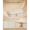Travel Jewelry Case with Mirror, Woven Embossed PU Leather Organizer with Pouch, Portable, White - 3 of 4