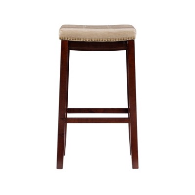 Beige Leather and Metal Backless Swivel Barstools, 32" Set of 2