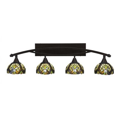 Toltec Lighting Bow 4 - Light Vanity in  Bronze with 7" Ivory Cypress Art Glass Shade
