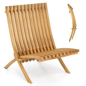 Tangkula Folding Patio Chair Teak Wood Outdoor Lounge Chair w/ Slatted Seat & Backrest - 1 of 4