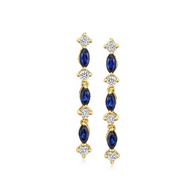 Pure Collection by Ross-Simons 0.50 ct. t.w. Lab-Grown Sapphire and .30 ct. t.w. Lab-Grown Diamond Drop Earrings in 18kt Gold Vermeil