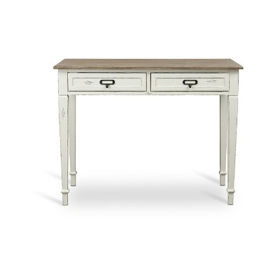 Dauphine White and Light Brown Wood Writing Desk