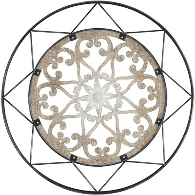 Newhill Designs Mandala Black and Natural 33" Round Metal Wall Art