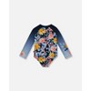 Deux par Deux Girl Printed Long Sleeve Rashguard Navy and Yellow and Pink Flowers - 4 of 4