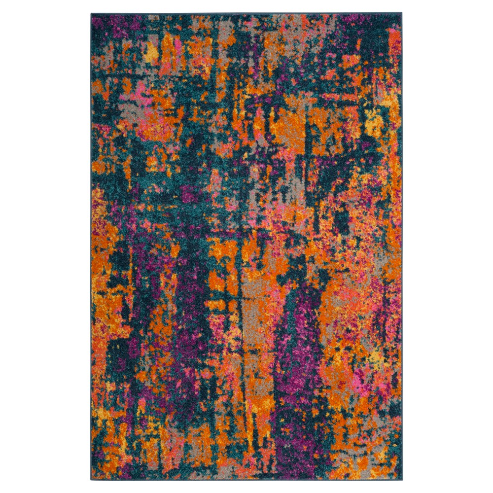 Blue/orange Splatter Loomed Accent Rug 4'x6' - Safavieh