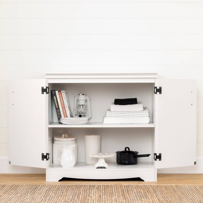Pure White Farmhouse 2-Door Storage Cabinet with Adjustable Shelves