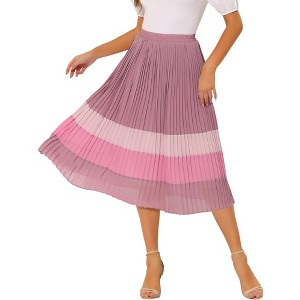 Allegra K Women's Elastic Waist Color Block A-Line Midi Pleated Chiffon Skirt - 1 of 4
