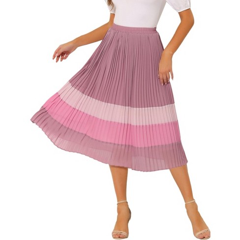 Allegra K Women's Elastic Waist Color Block A-line Midi Pleated