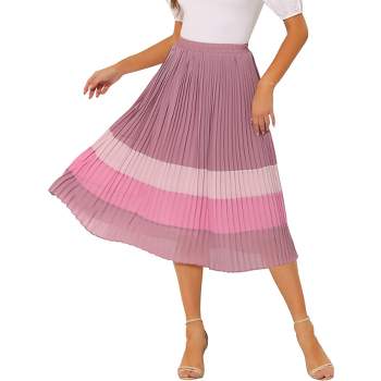 Allegra K Women's Elastic Waist Color Block A-Line Midi Pleated Chiffon Skirt
