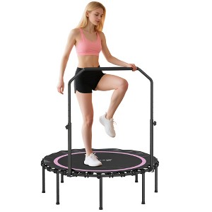 Soozier 45" Rebounder Trampoline for Adults, Foldable Mini Trampoline with Adjustable Handle Bar, Bungee Rebounder Jumping Cardio Trainer, Pink - 1 of 4