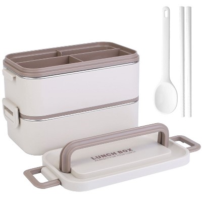 NewHome"3-Stack Leakproof Bento Lunch Box with Chopsticks, Spoon, Microwave & Dishwasher Safe"Beige