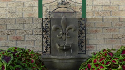 Florentine Stone French Lily Polystone Outdoor Wall Fountain
