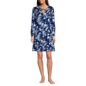 Lands' End Women's Cotton Interlock Long Sleeve Above the Knee Nightgown - 1 of 3