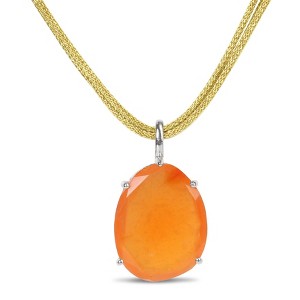 EVERLY JEWELRY | Sterling Silver 13 7/8ct TGW Carnelian Pendant with Triple Strand Silk Cord - 17 in - 1 of 4