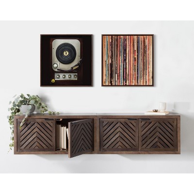 Vintage Vinyl Record Collection Framed Canvas Art, 22x22