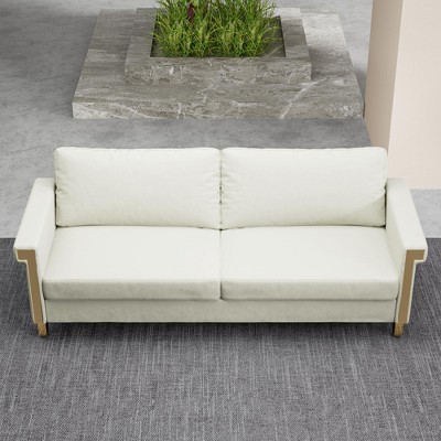 TiramisuBest 2.5-Seat Velvet Sofa,Mid-Century Modern Cream White Couch with Gold Accents,Elegant Upholstered Sofa for Living Room or Lounge