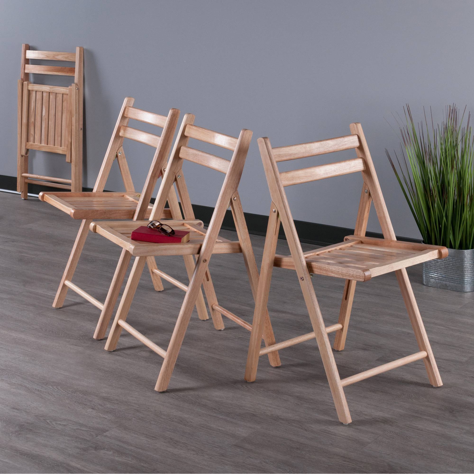 4pc Folding Chairs - Winsome: Hardwood Frame, No Assembly, Spot Clean, Max Weight 175lbs
