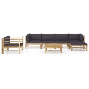vidaXL Garden Lounge Set Dark grey cushions, natural bamboo frame - 1 of 4
