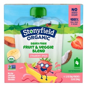 Stonyfield Organic Strawbana Smash Kids' Dairy Free Smoothie - 4ct/3.2oz Pouches - 1 of 4