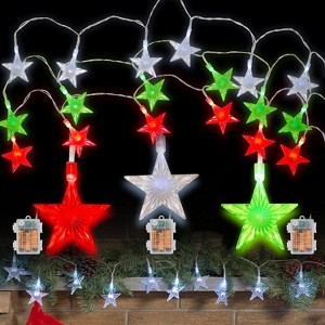 SCS Direct Stars 10ft String Light 3 Pack (Red, Green, White) 60 Total LED Fairy Lights- Waterproof Battery Pack- Indoor/Outdoor Decorations - 1 of 4