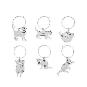 Twine Cat Lovers Wine Charms with Six Unique Designs, Drink Markers for Stemware, Silver - 1 of 4