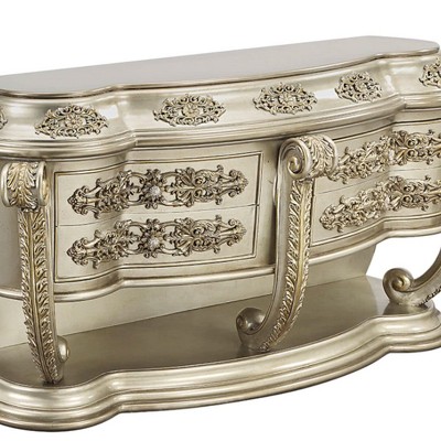 77" Champagne and Gold Ornate Dining Cabinet