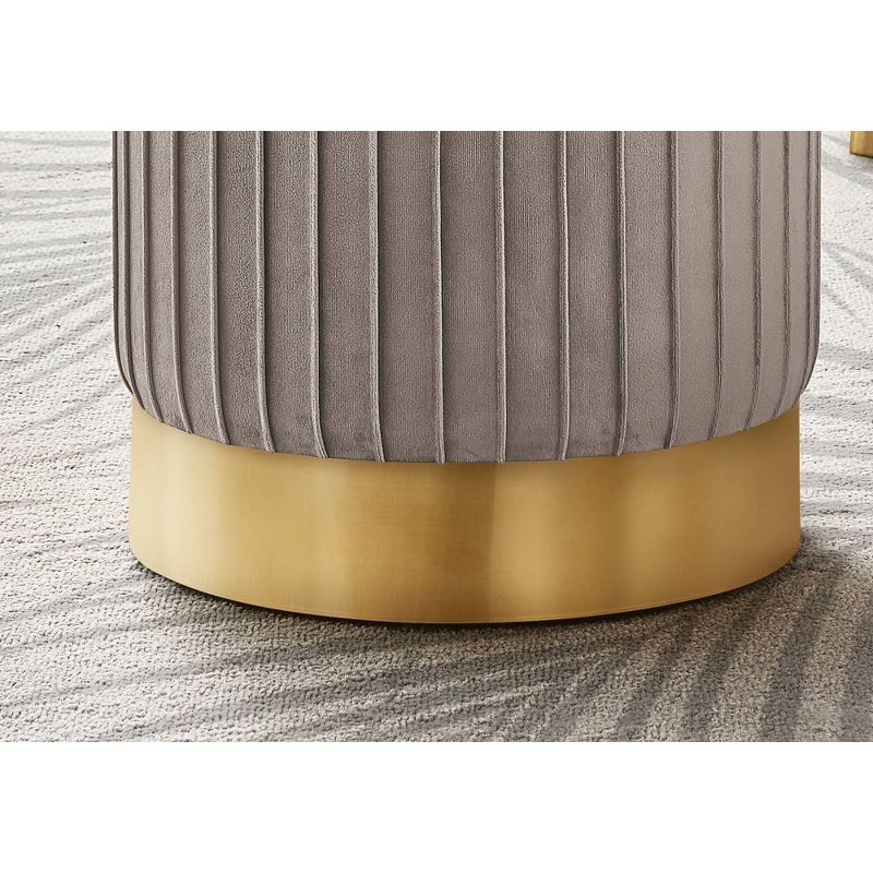 18" Round Velvet Upholstered Pouf with Pleated Sides - EveryRoom, 3 of 6