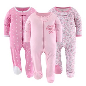 The Peanutshell Floral Love Footed Baby Sleepers for Girls, 3-Pack, Newborn to 9 Months - 1 of 4