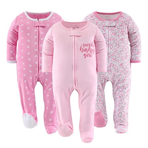 Gerber Baby Girl Sleep 'n Play Footed Pajamas, 2-Pack (0/3 Months - 6/9  Months) 