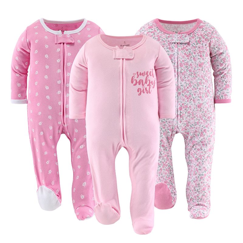 The Peanutshell Floral Love Footed Baby Sleepers for Girls, 3-Pack, Newborn to 9 Months, 1 of 8