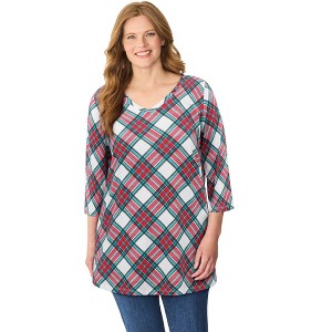 Woman Within Perfect Printed Three-Quarter-Sleeve V-Neck Tunic - 1 of 4