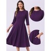 INSPIRE CHIC Women's 3/4 Sleeve Pleated Round Neck Pockets A-Line Swing Work Midi Dress - 2 of 4
