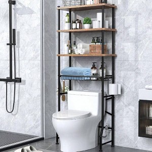 Over - Toilet Storage Shelves 4 - Tier Bathroom Organizer with Adjustable Feet Pad and Basket Vintage Brown Space Saver - 1 of 4