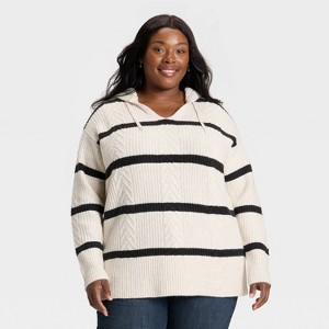 Women's Cozy Cable Hooded Tunic Sweater - Ava & Viv™ - 1 of 3