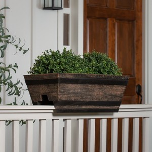 Evergreen 24" Railing Planter, Square Whisky Barrel Finish - 1 of 1