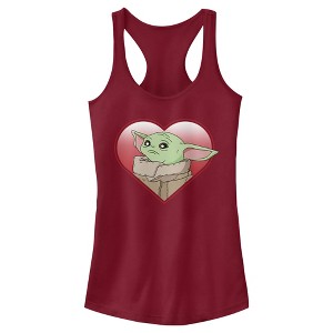 Juniors Womens Star Wars: The Mandalorian Grogu Heart Look Racerback Tank Top - 1 of 4