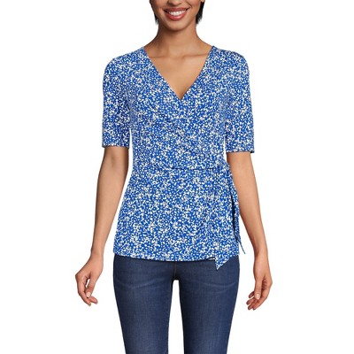 Lands' End Women's Elbow Sleeve Lightweight Jersey Side Tie Blouse